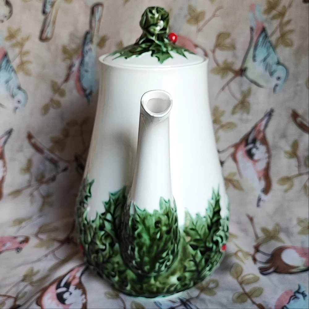 Teapot Christmas Rose By Lefton Vintage Coffee Pot Server Carafe Holiday FLAWS - Picture 3 of 14